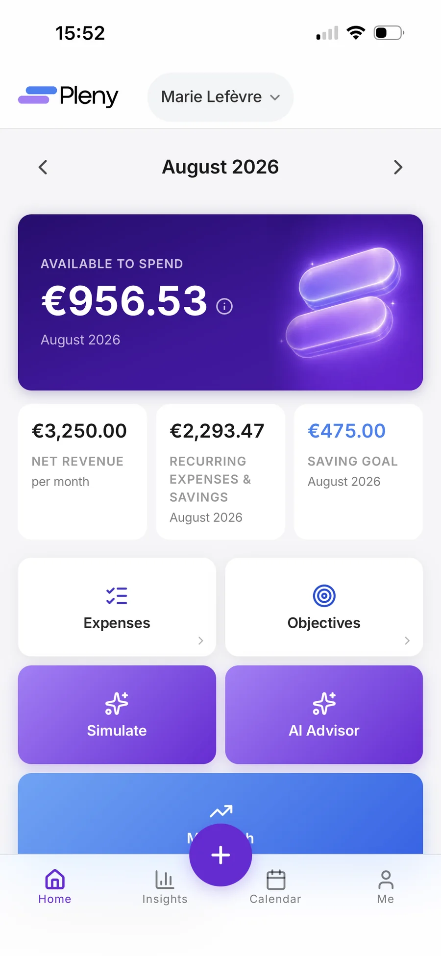 Household dashboard: available budget with both partners' profiles