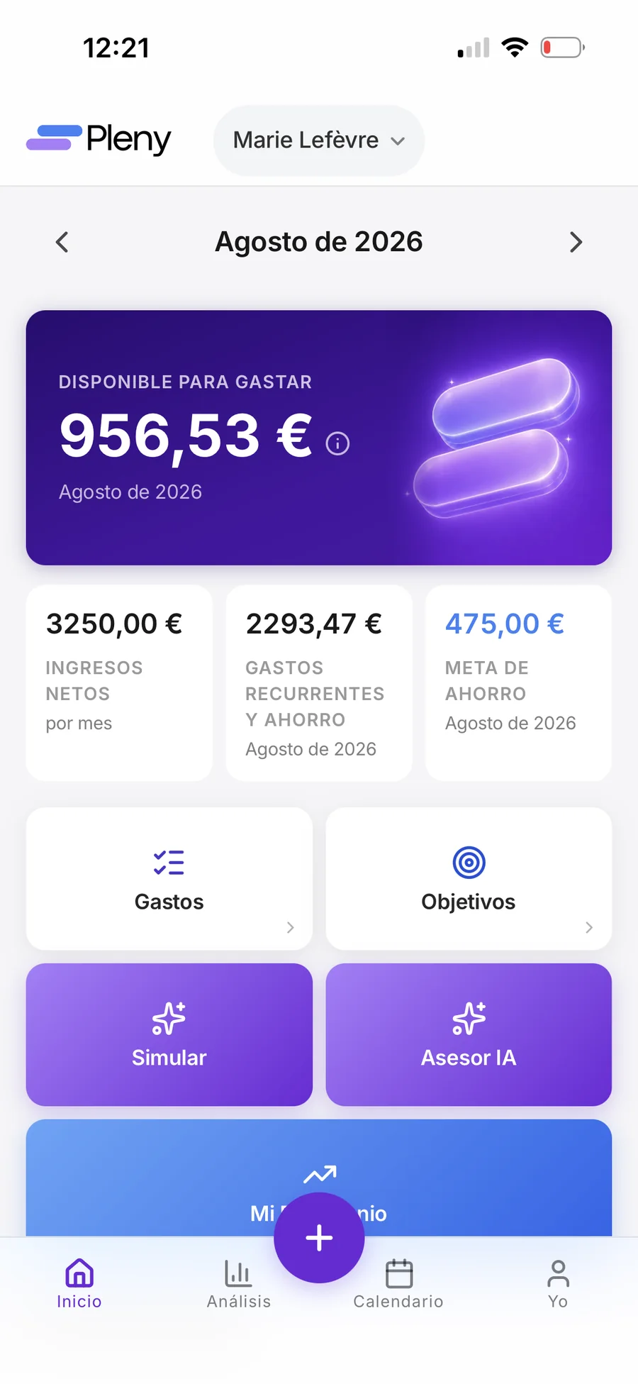 Panel del hogar: presupuesto disponible con los perfiles de ambos